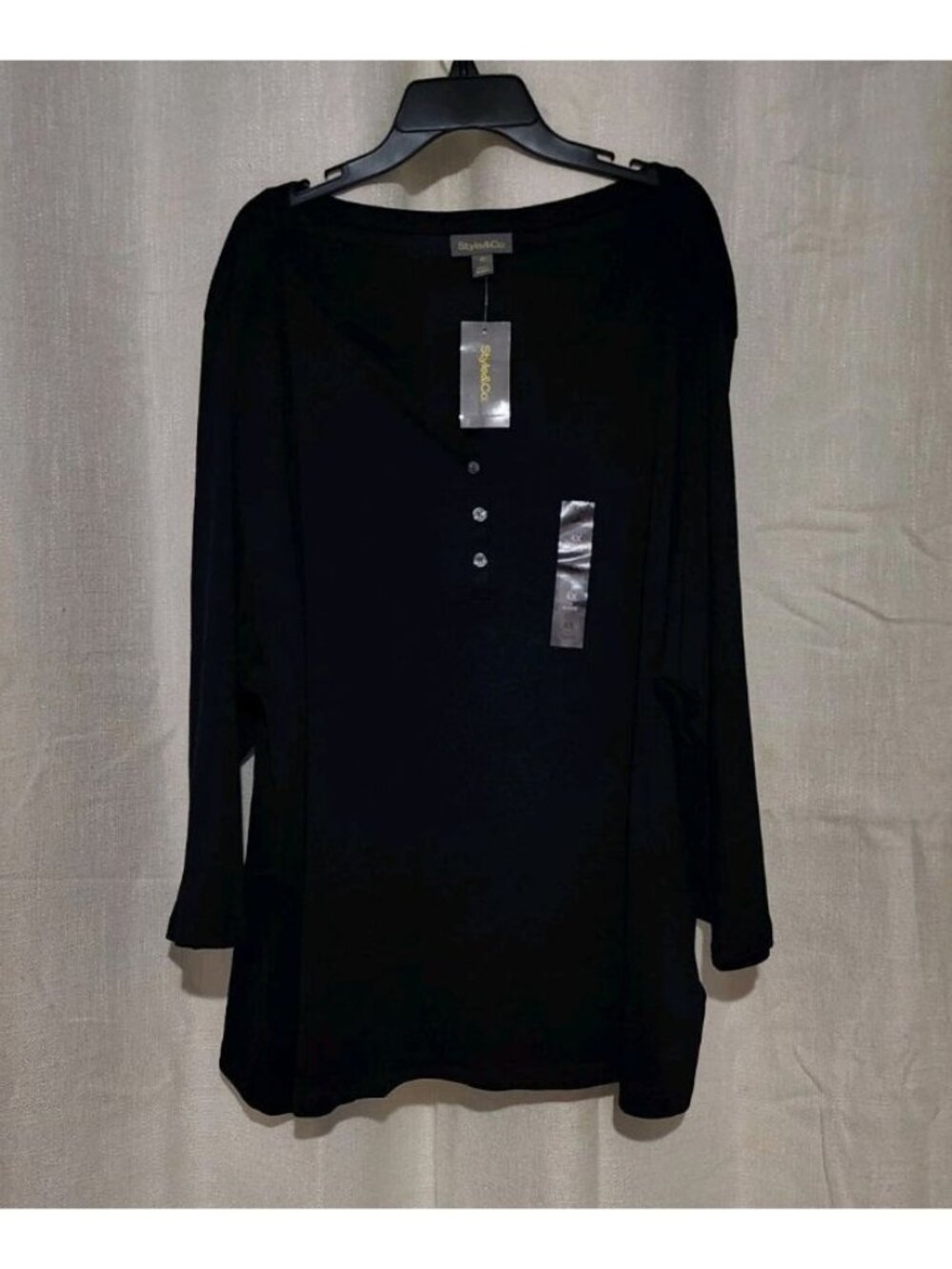Style & Co Women's Blouse Top V-neck Long Sleeve Pullover Black Size 4X NWT